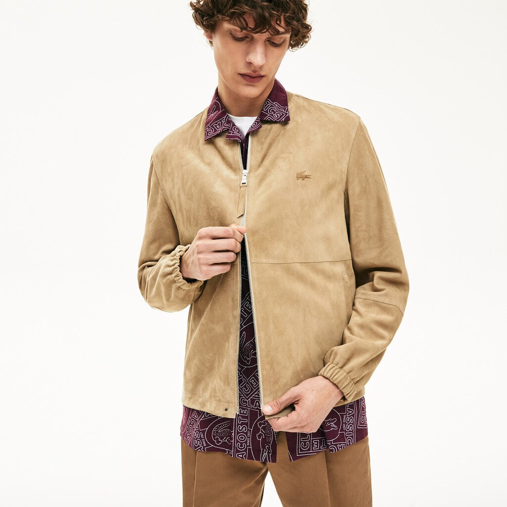 Mens   Suede Zip-Up Bomber | Lacoste Beige • 02S