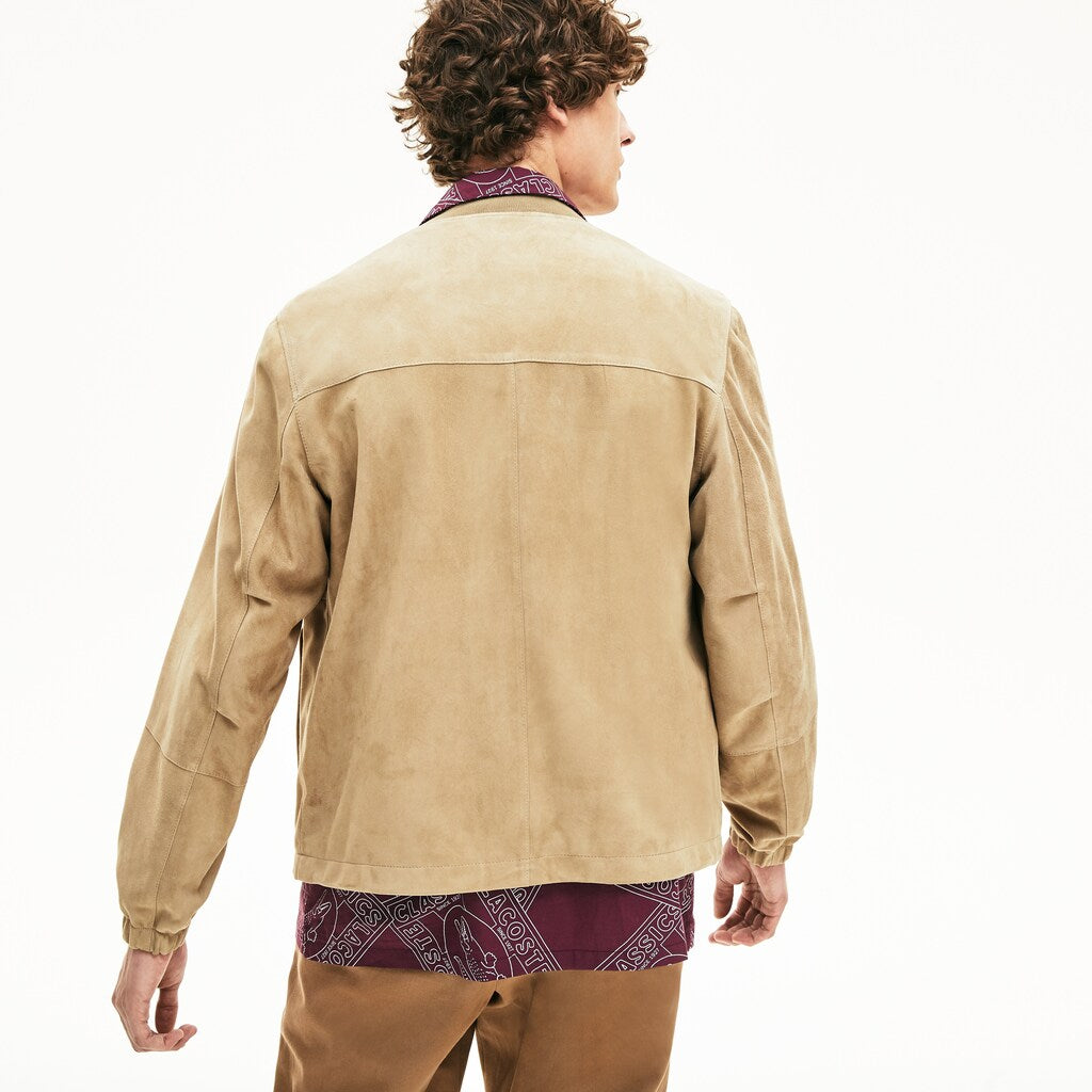 Mens   Suede Zip-Up Bomber | Lacoste Beige • 02S