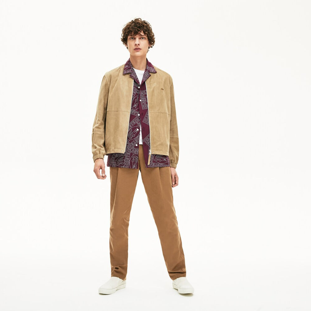 Mens   Suede Zip-Up Bomber | Lacoste Beige • 02S