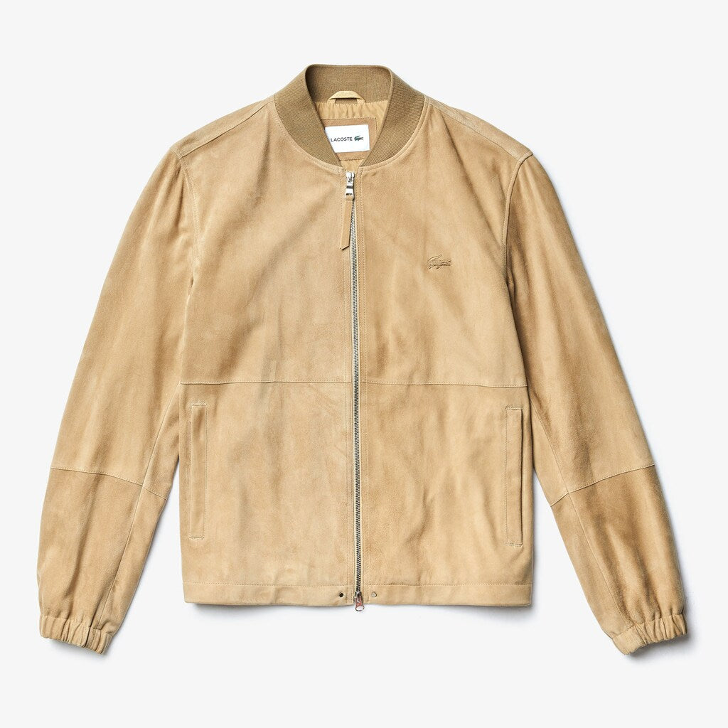 Mens   Suede Zip-Up Bomber | Lacoste Beige • 02S