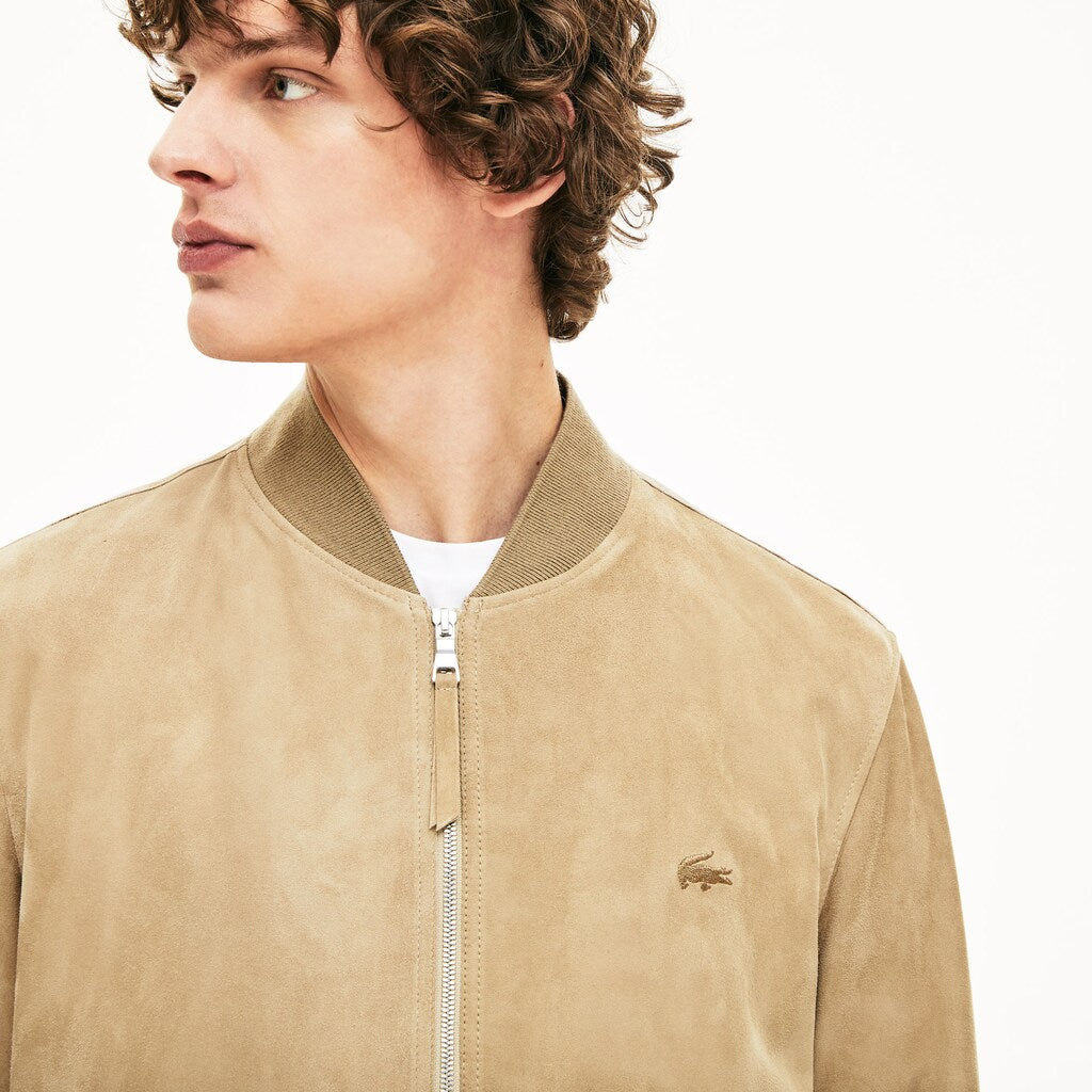 Mens   Suede Zip-Up Bomber | Lacoste Beige • 02S