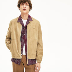 Mens   Suede Zip-Up Bomber | Lacoste Beige • 02S