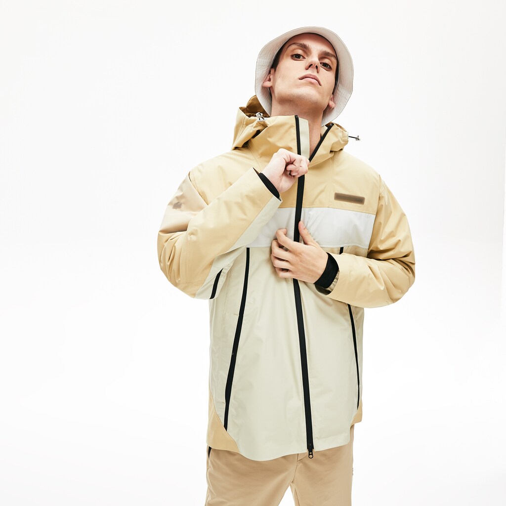 Mens   Motion Lightweight Quilted Short Parka | Lacoste Beige / Grey • Ww1
