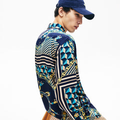 Mens   LIVE Relaxed Fit Scarf-Print Shirt | Lacoste Navy Blue / White • Qrn
