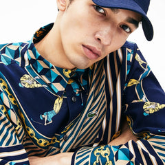 Mens   LIVE Relaxed Fit Scarf-Print Shirt | Lacoste Navy Blue / White • Qrn