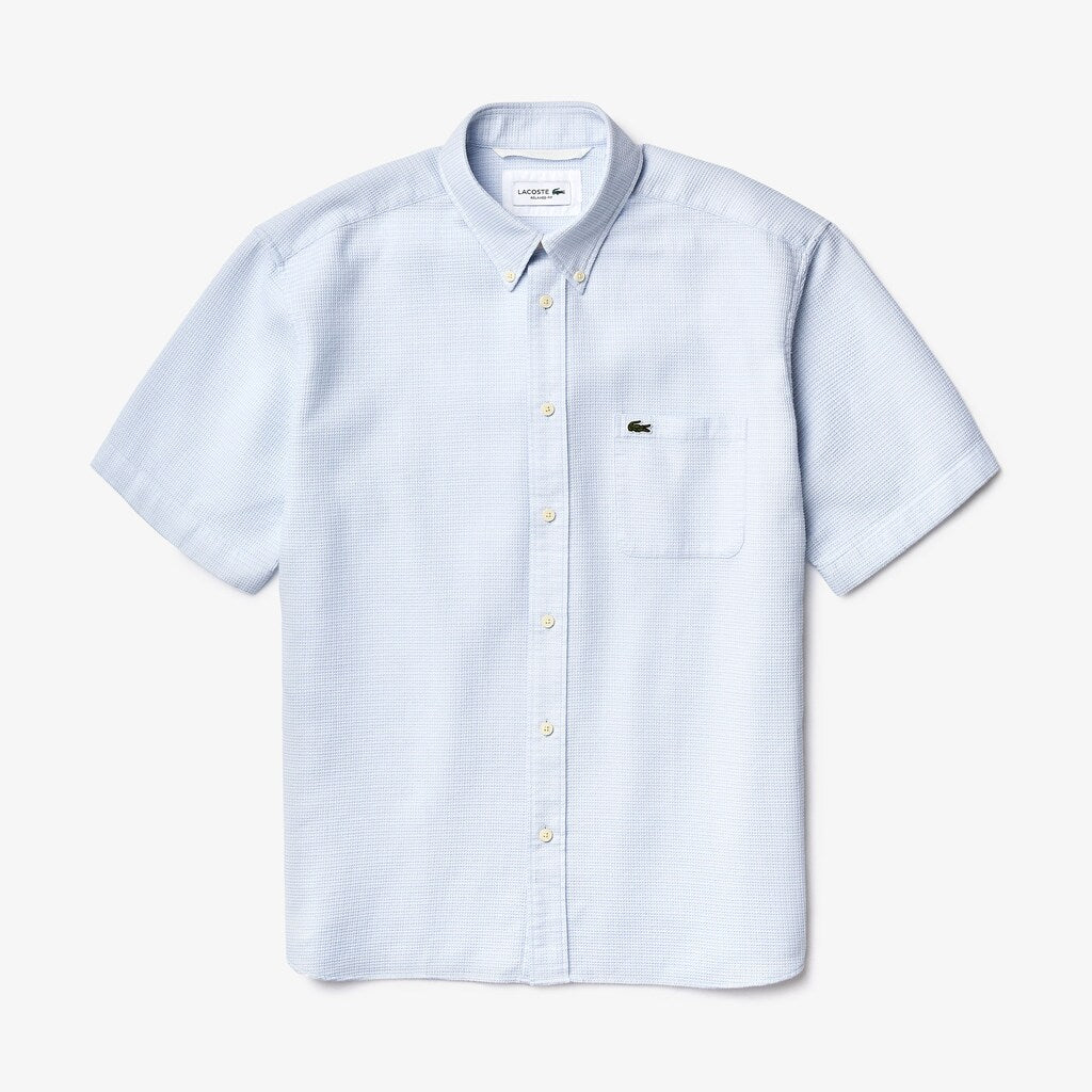 Mens   Short-Sleeved Lightweight Cotton Shirt | Lacoste Light Blue / White • S14
