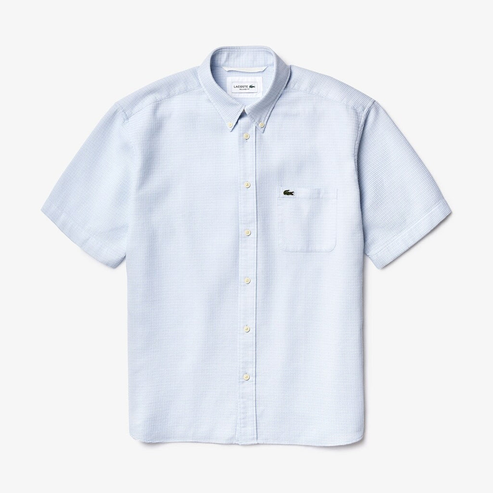 Mens   Short-Sleeved Lightweight Cotton Shirt | Lacoste Light Blue / White • S14