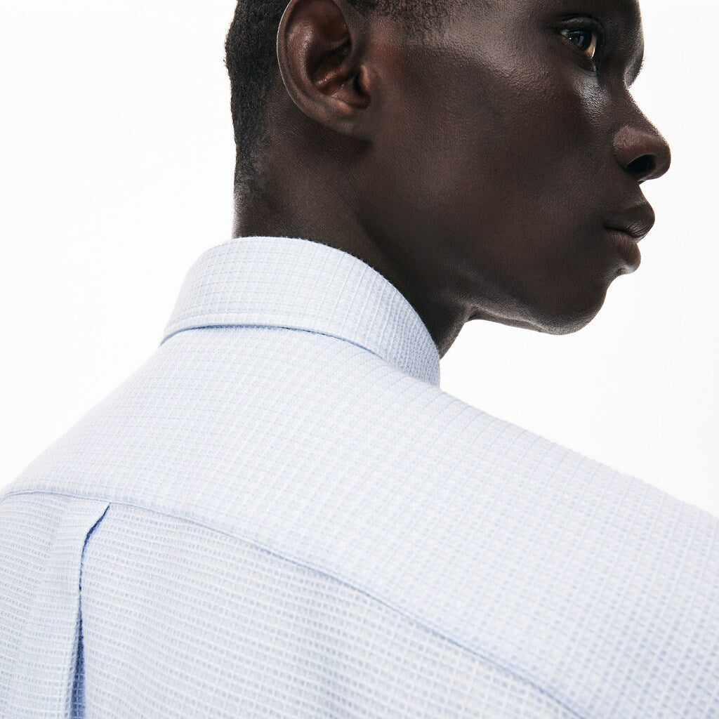 Mens   Short-Sleeved Lightweight Cotton Shirt | Lacoste Light Blue / White • S14