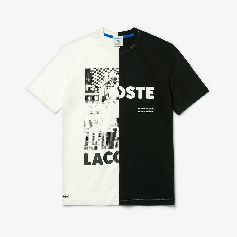 Mens/Womens Unisex LIVE Graphic Print Cotton T-shirt | Lacoste White / Black • 8Lp