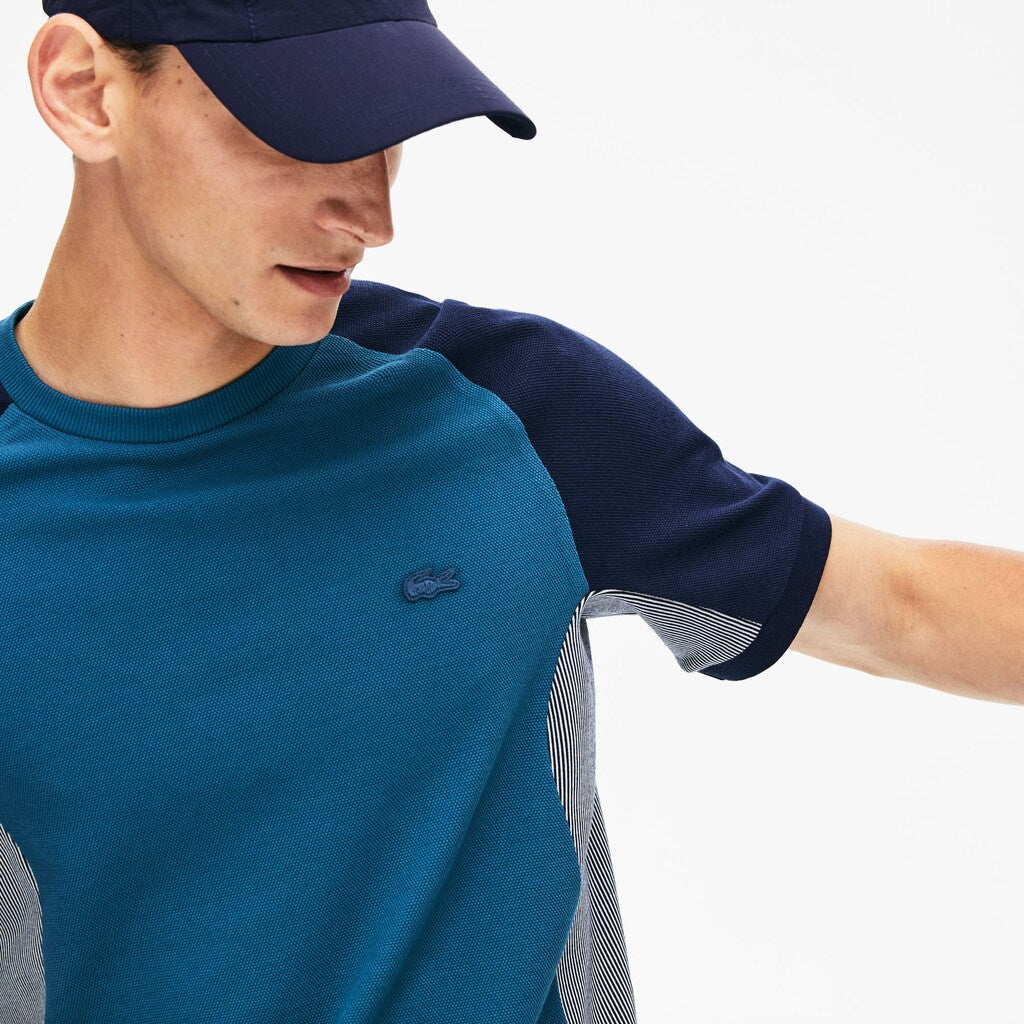 Mens   Motion Regular Fit Colorblock Cotton-Piqué Performance T-shirt | Lacoste Navy Blue / Grey / Navy Blue • She