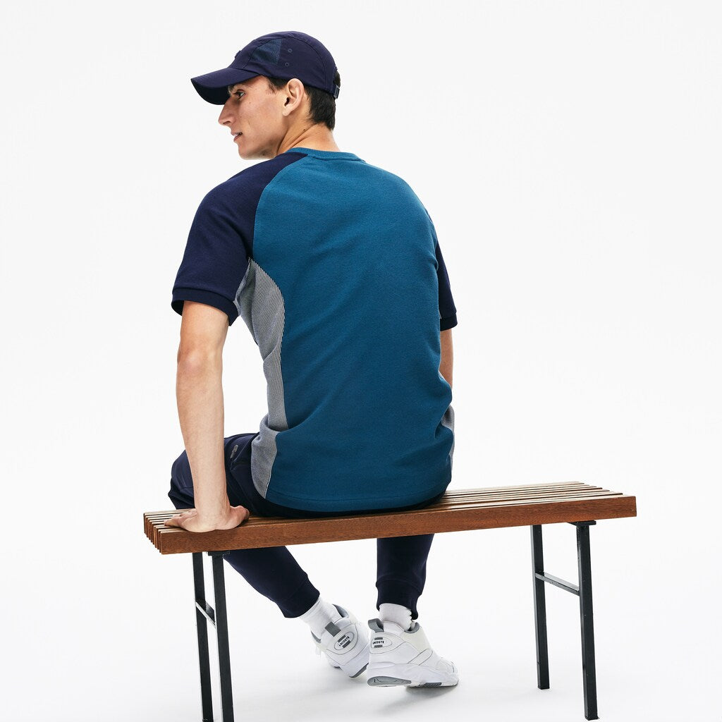 Mens   Motion Regular Fit Colorblock Cotton-Piqué Performance T-shirt | Lacoste Navy Blue / Grey / Navy Blue • She