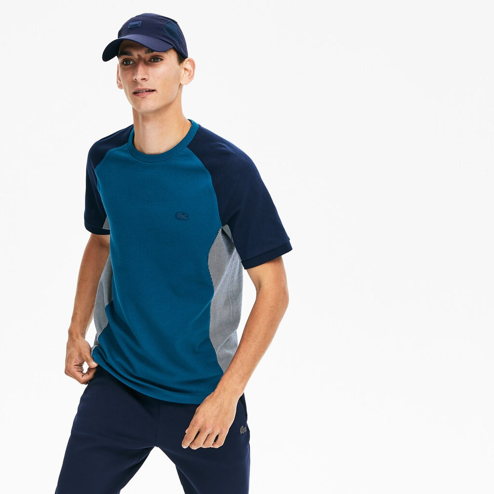 Mens   Motion Regular Fit Colorblock Cotton-Piqué Performance T-shirt | Lacoste Navy Blue / Grey / Navy Blue • She