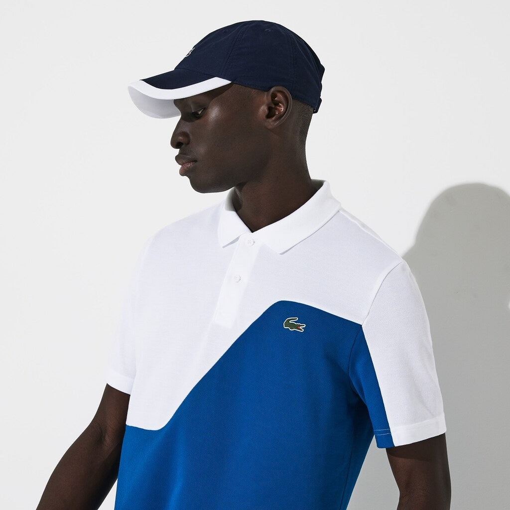 Mens   SPORT Two-Tone Breathable Piqué Golf Polo Shirt | Lacoste Blue / White • P1A