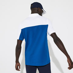 Mens   SPORT Two-Tone Breathable Piqué Golf Polo Shirt | Lacoste Blue / White • P1A