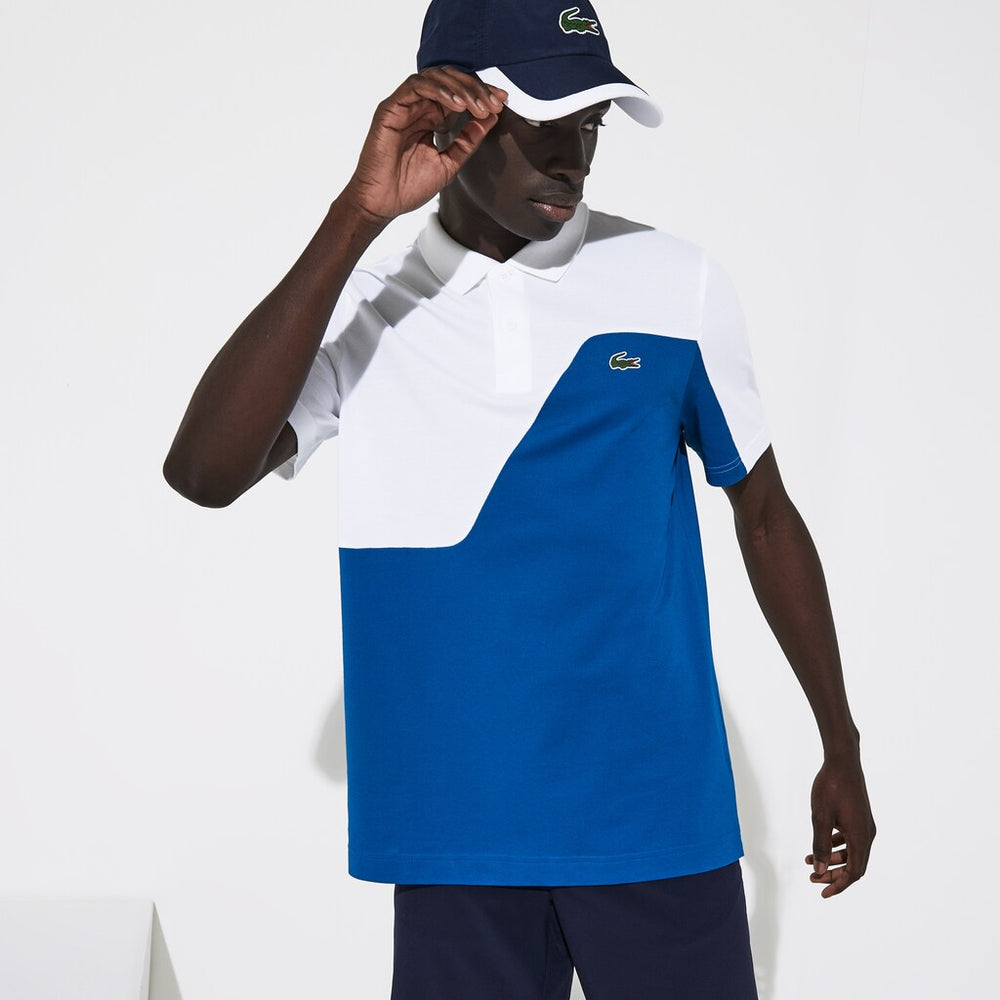 Mens   SPORT Two-Tone Breathable Piqué Golf Polo Shirt | Lacoste Blue / White • P1A