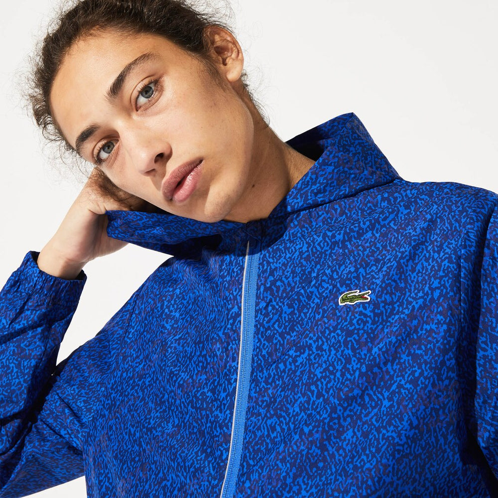Mens   SPORT Hooded Print Zip Jacket | Lacoste Navy Blue / Blue • Yb1