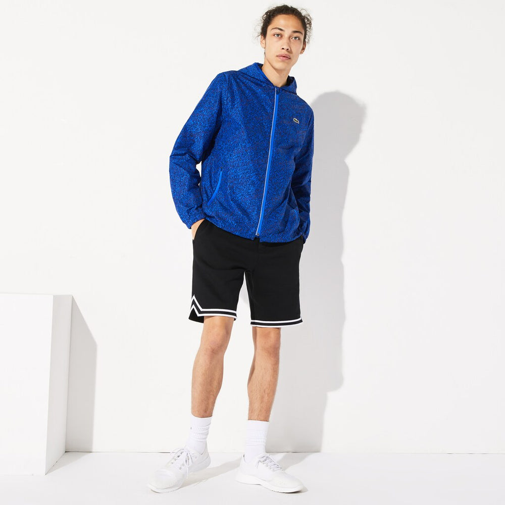 Mens   SPORT Hooded Print Zip Jacket | Lacoste Navy Blue / Blue • Yb1