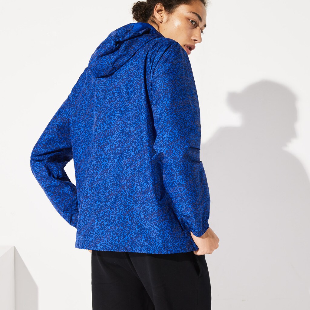 Mens   SPORT Hooded Print Zip Jacket | Lacoste Navy Blue / Blue • Yb1