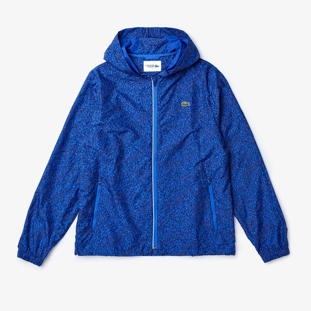 Mens   SPORT Hooded Print Zip Jacket | Lacoste Navy Blue / Blue • Yb1
