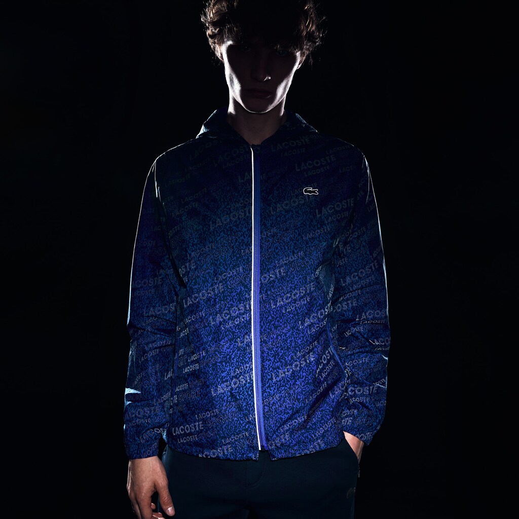 Mens   SPORT Hooded Print Zip Jacket | Lacoste Navy Blue / Blue • Yb1