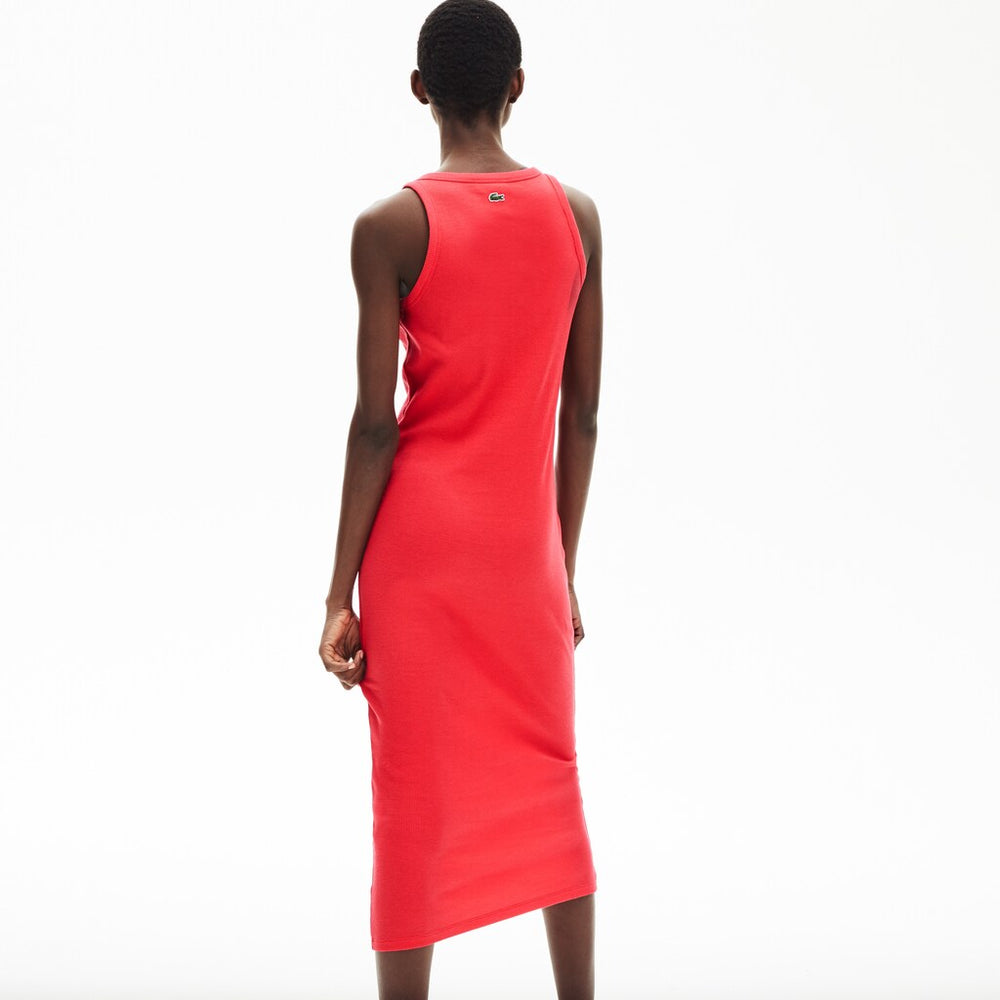 Womens Wo  Long Ribbed Cotton Dress | Lacoste Red • 4By