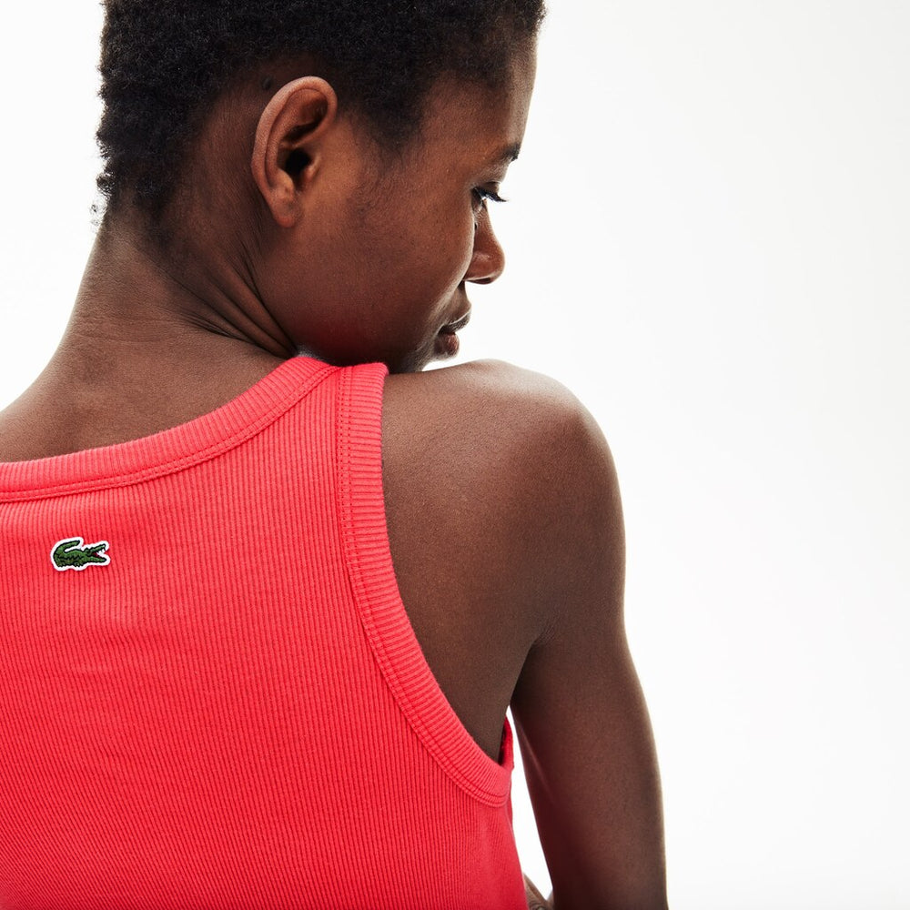 Womens Wo  Long Ribbed Cotton Dress | Lacoste Red • 4By