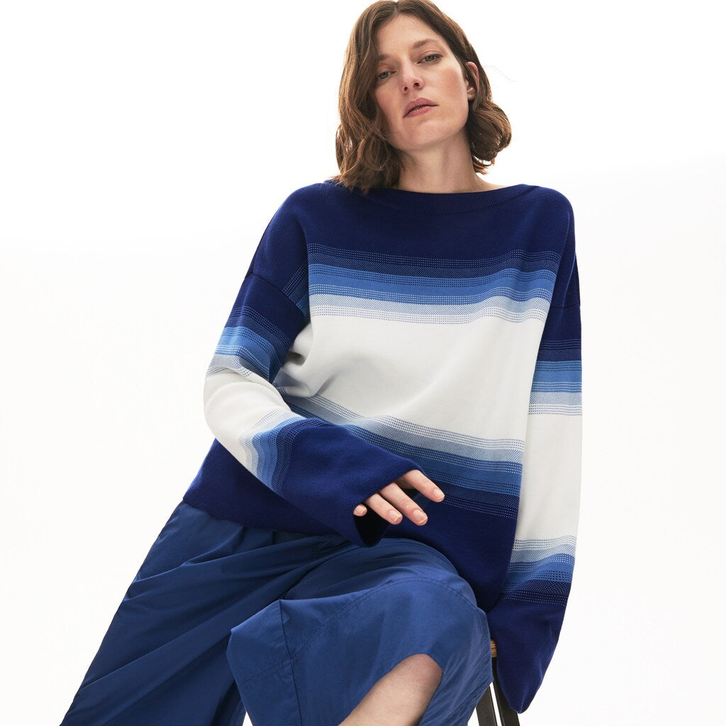Womens Wo  Made in France Organic Loose Fit Ombré-Stripe Sweater | Lacoste Navy Blue / Blue / White • Rna