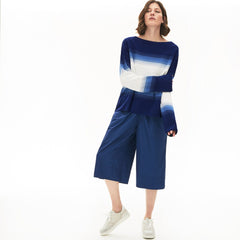 Womens Wo  Made in France Organic Loose Fit Ombré-Stripe Sweater | Lacoste Navy Blue / Blue / White • Rna