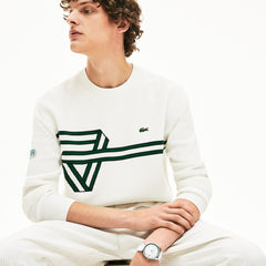 Mens   Band Design Heritage Knit Sweater | Lacoste White / Black / Green / White • Urw