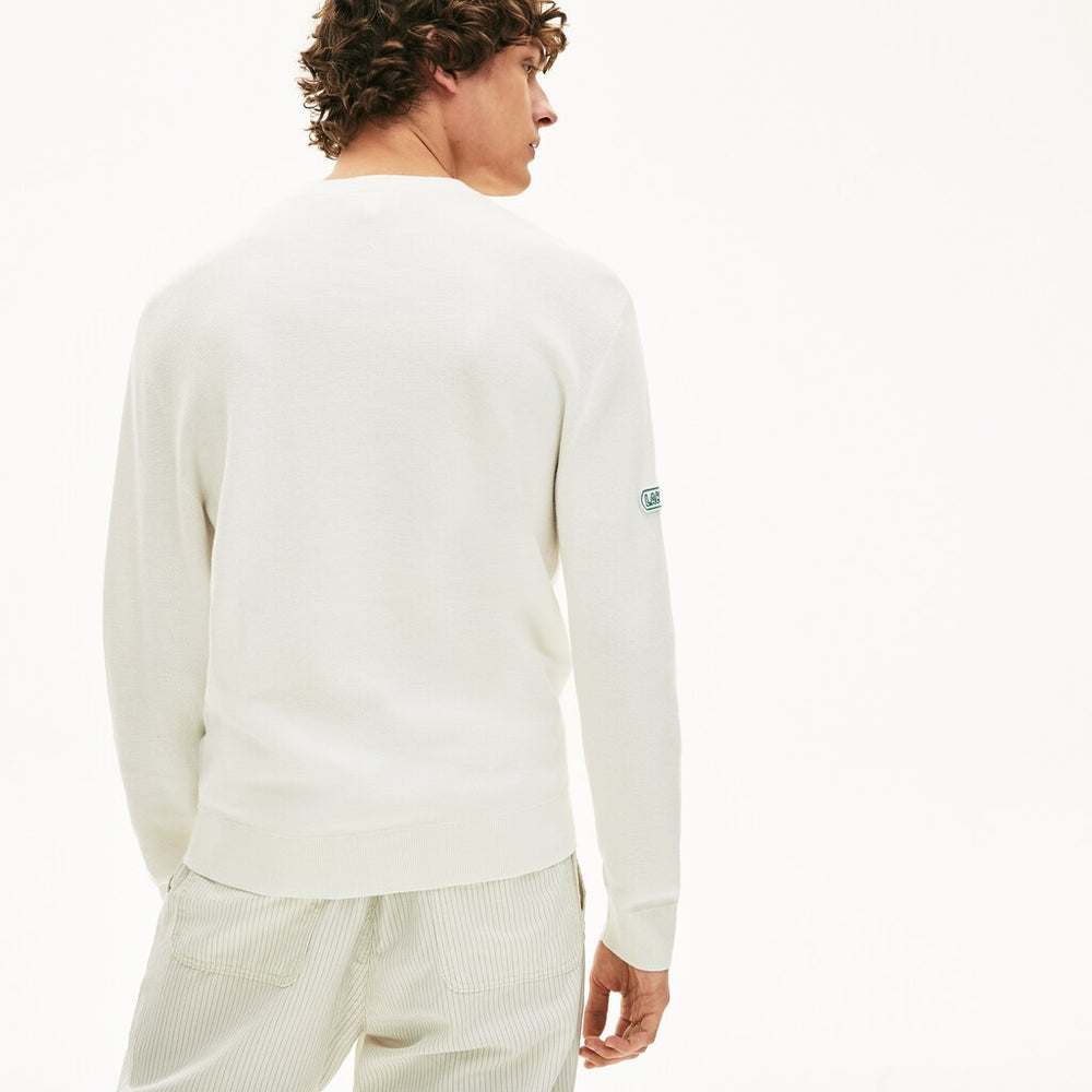 Mens   Band Design Heritage Knit Sweater | Lacoste White / Black / Green / White • Urw