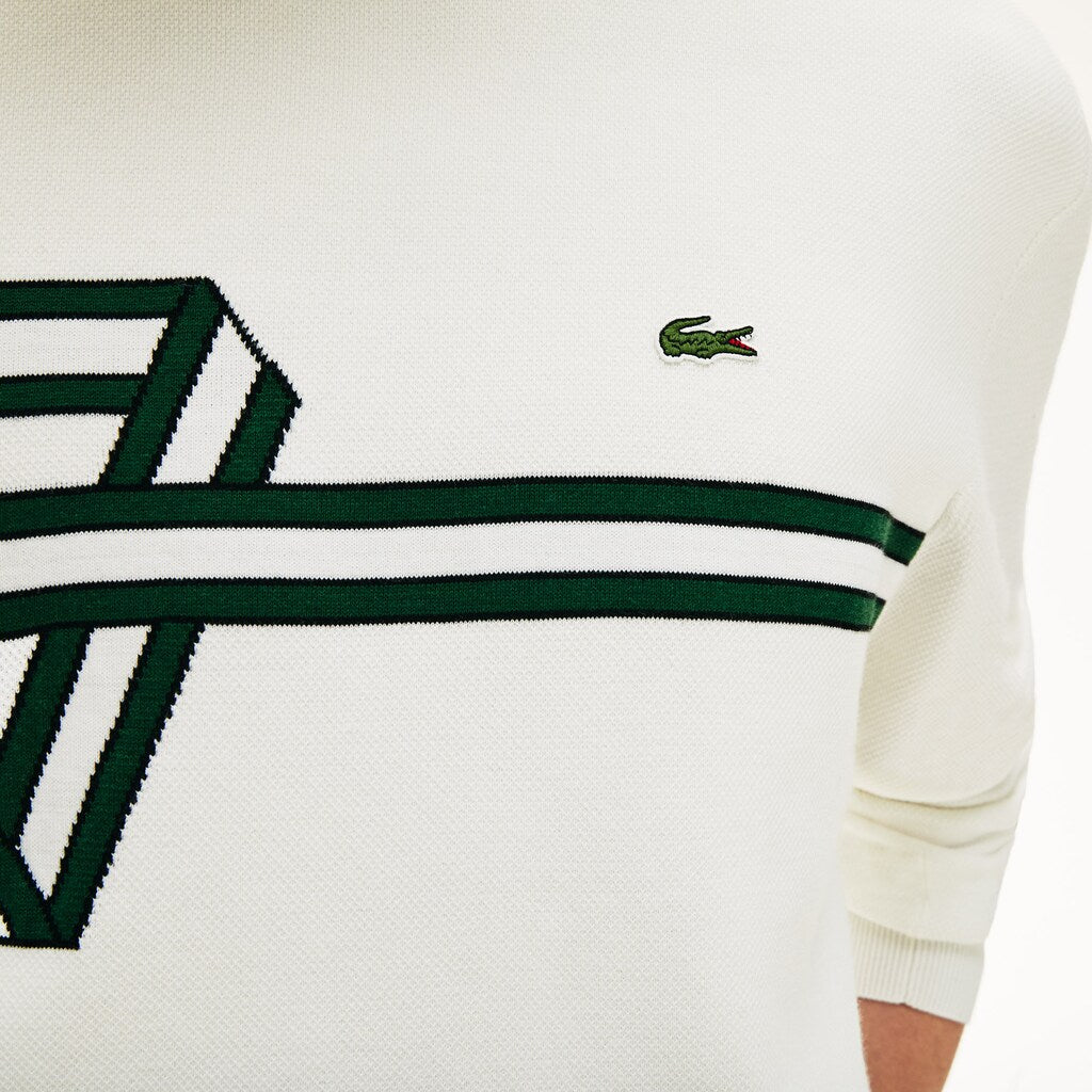 Mens   Band Design Heritage Knit Sweater | Lacoste White / Black / Green / White • Urw