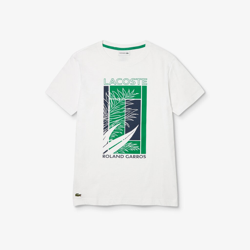 Mens   SPORT Roland Garros Plant Print T-shirt | Lacoste White / Green / Navy Blue • Dg9