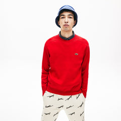 Mens   LIVE Signature Cotton Crewneck Sweater | Lacoste Red / White • Gru