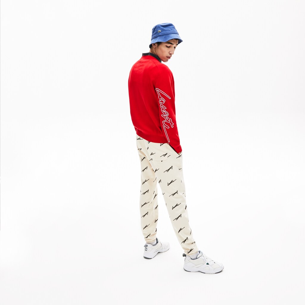Mens   LIVE Signature Cotton Crewneck Sweater | Lacoste Red / White • Gru