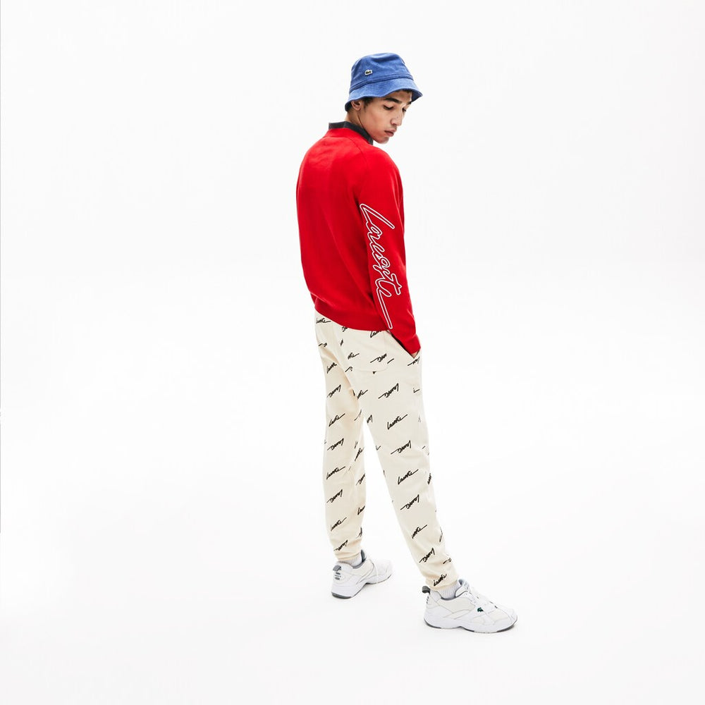 Mens   LIVE Signature Cotton Crewneck Sweater | Lacoste Red / White • Gru