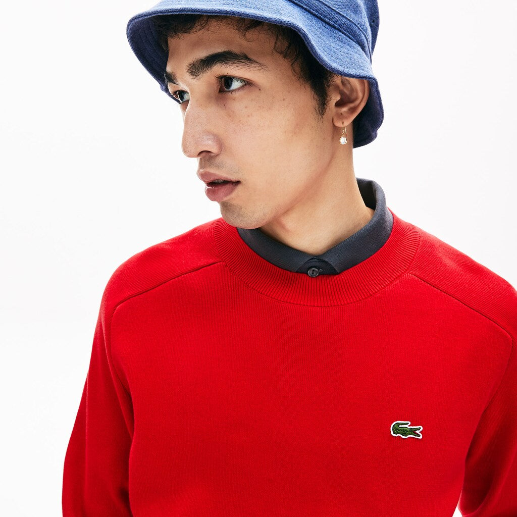 Mens   LIVE Signature Cotton Crewneck Sweater | Lacoste Red / White • Gru