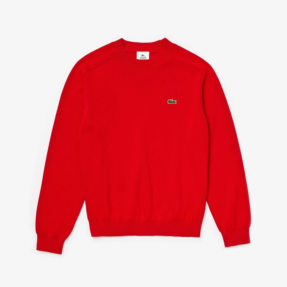 Mens   LIVE Signature Cotton Crewneck Sweater | Lacoste Red / White • Gru