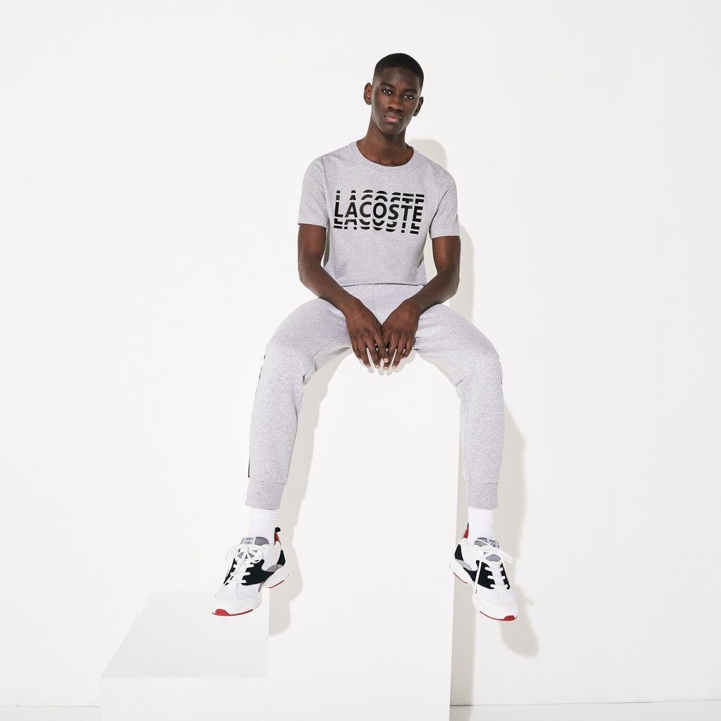 Mens   SPORT Ultra Dry Crew Neck Cotton T-shirt | Lacoste Grey Chine / Black • Y5J