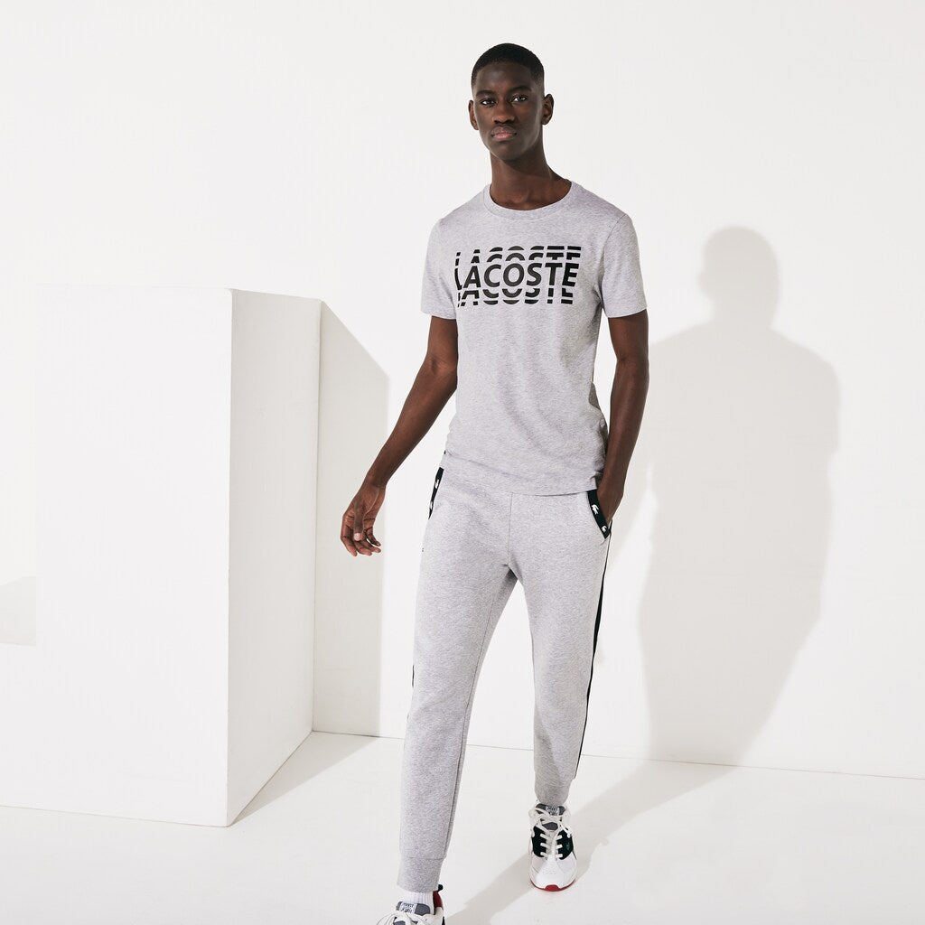 Mens   SPORT Ultra Dry Crew Neck Cotton T-shirt | Lacoste Grey Chine / Black • Y5J