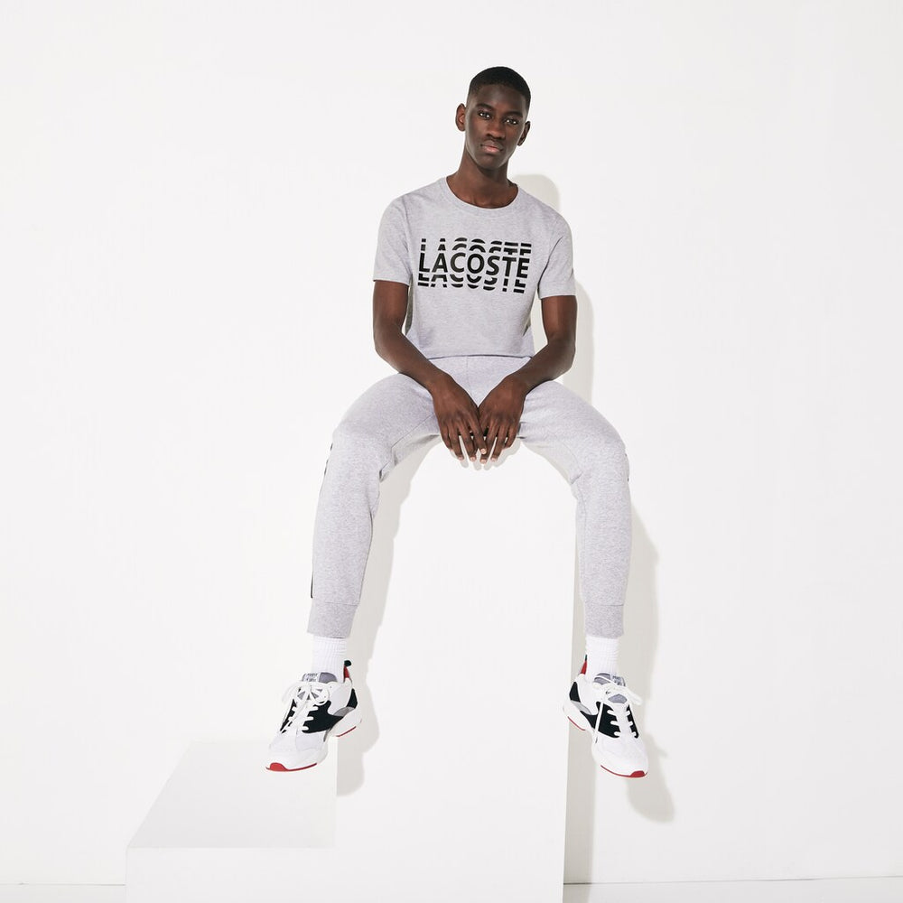 Mens   SPORT Ultra Dry Crew Neck Cotton T-shirt | Lacoste Grey Chine / Black • Y5J