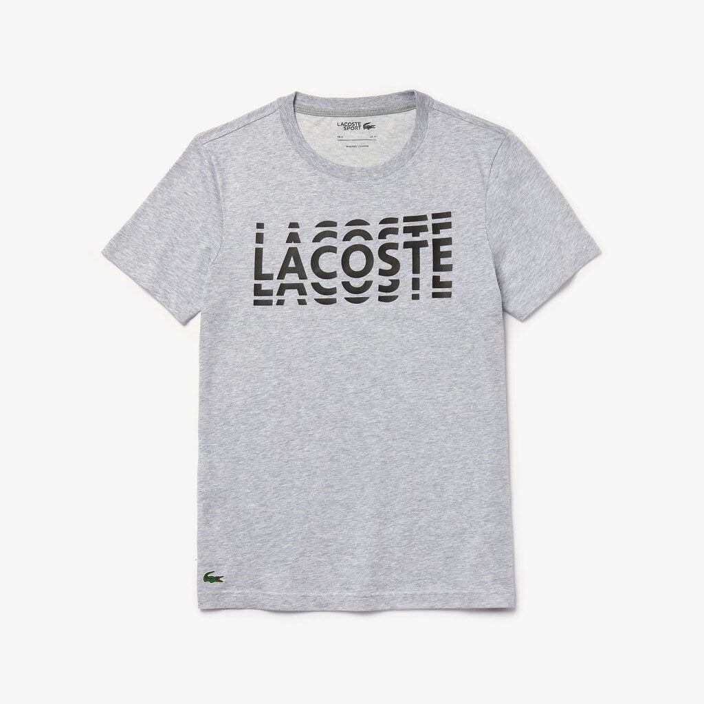 Mens   SPORT Ultra Dry Crew Neck Cotton T-shirt | Lacoste Grey Chine / Black • Y5J