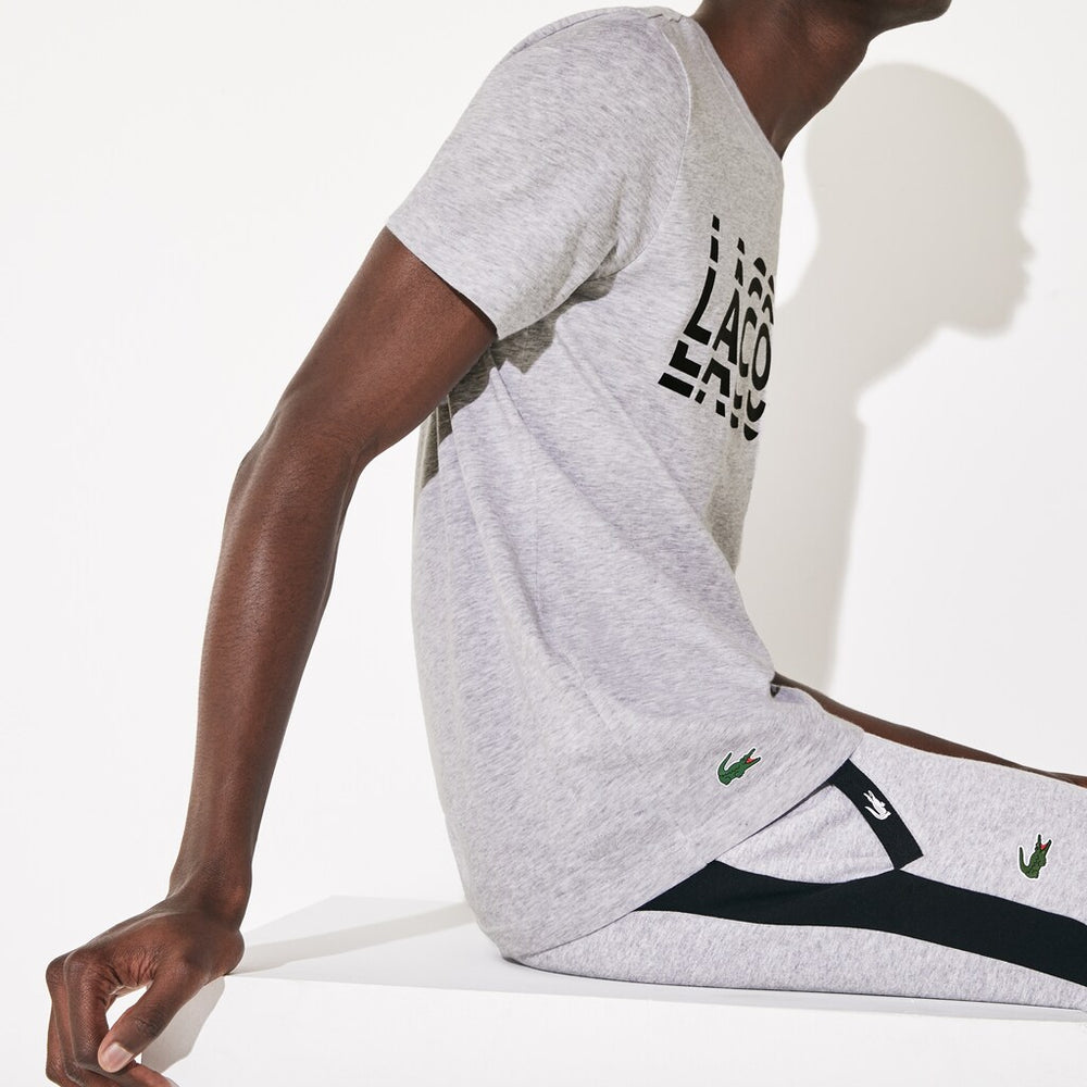 Mens   SPORT Ultra Dry Crew Neck Cotton T-shirt | Lacoste Grey Chine / Black • Y5J