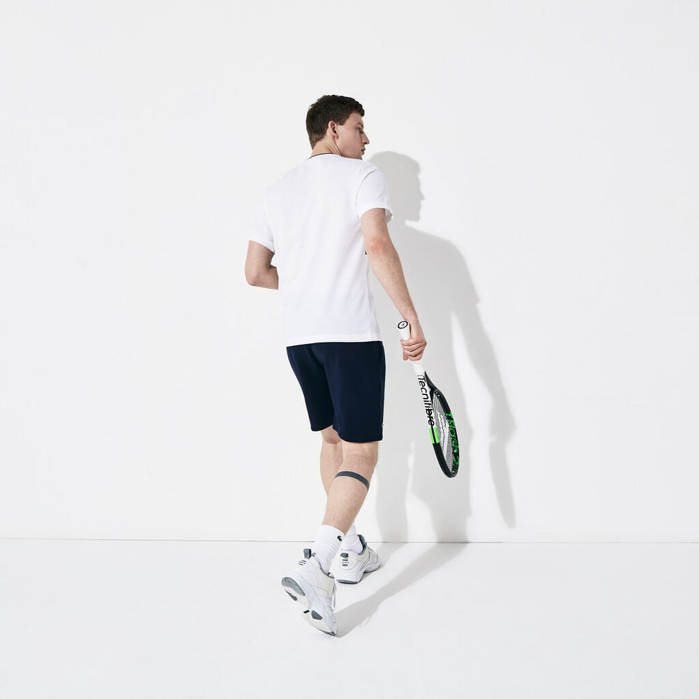 Mens   SPORT Mesh Inset Cotton T-shirt | Lacoste White / Blue / Navy Blue • Rfn