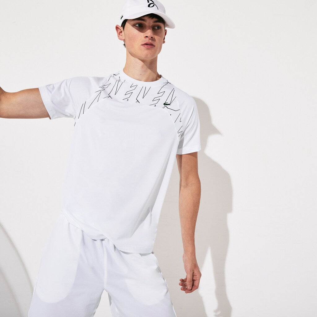 Mens   SPORT x Novak Djokovic Breathable Ultra-Light T-Shirt | Lacoste White / Navy Blue • 522