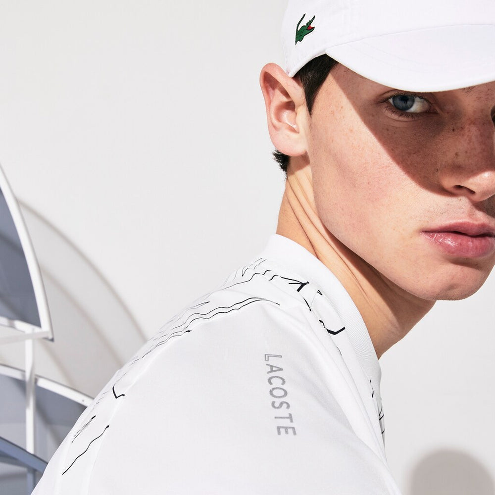 Mens   SPORT x Novak Djokovic Breathable Ultra-Light T-Shirt | Lacoste White / Navy Blue • 522
