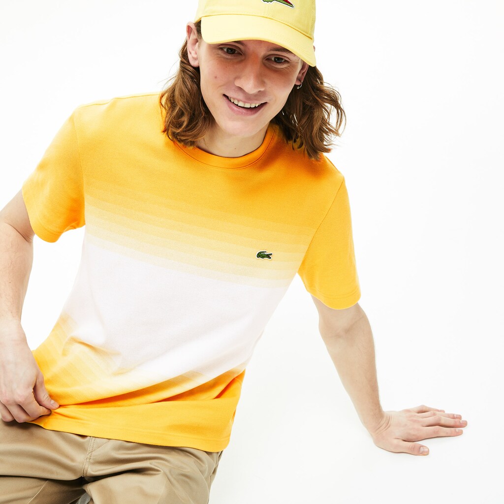 Mens   Made in France Cotton Piqué Cotton Crew Neck T-shirt | Lacoste Yellow / White • Rx7