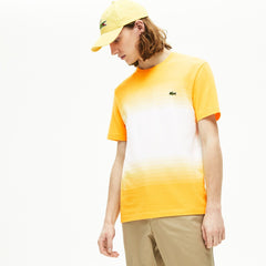 Mens   Made in France Cotton Piqué Cotton Crew Neck T-shirt | Lacoste Yellow / White • Rx7