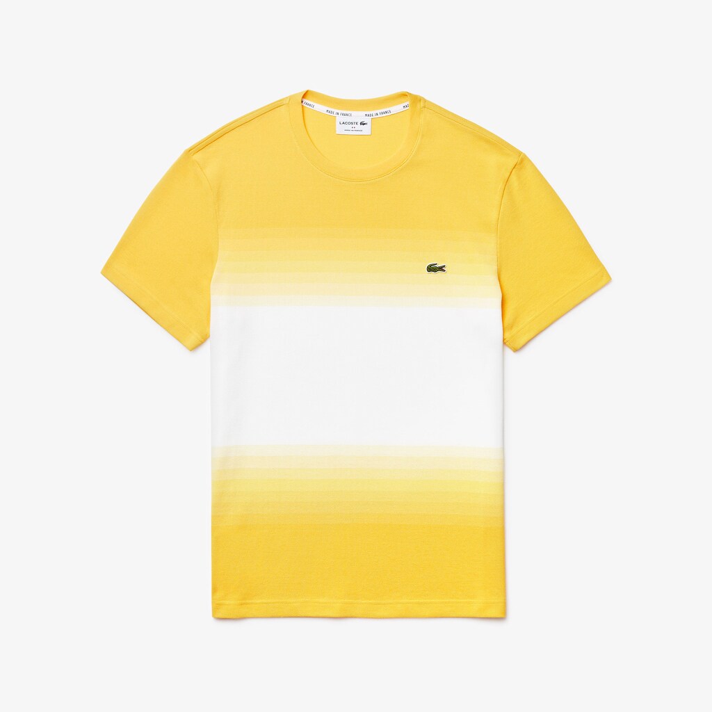 Mens   Made in France Cotton Piqué Cotton Crew Neck T-shirt | Lacoste Yellow / White • Rx7
