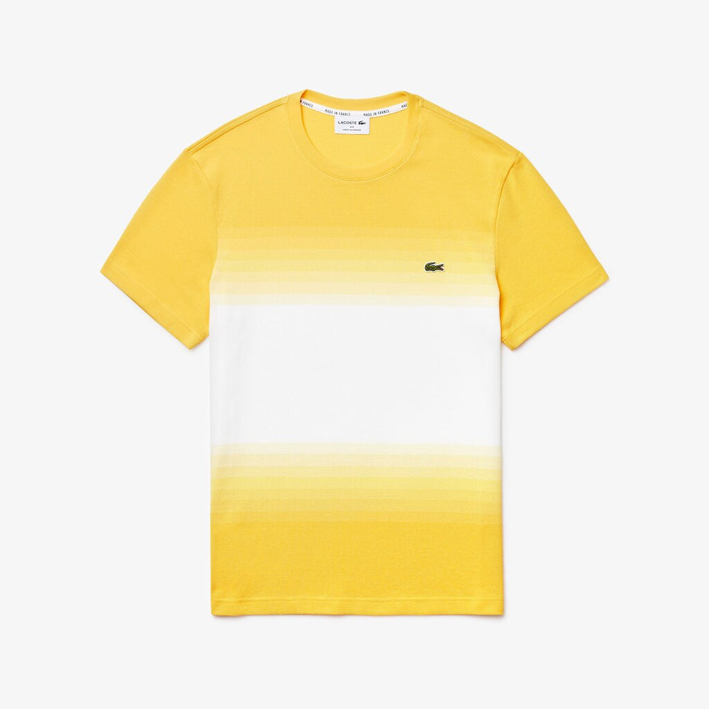 Mens   Made in France Cotton Piqué Cotton Crew Neck T-shirt | Lacoste Yellow / White • Rx7