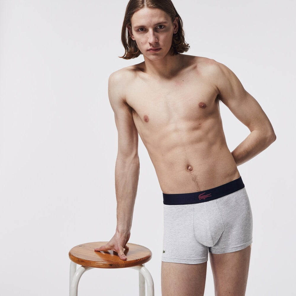 Mens Pack Of 3 Casual Boxers | Lacoste Bordeaux / Grey Chine / Navy Blue • Uvk